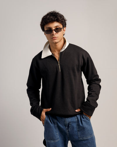 Black Sweatshirt with White Collar